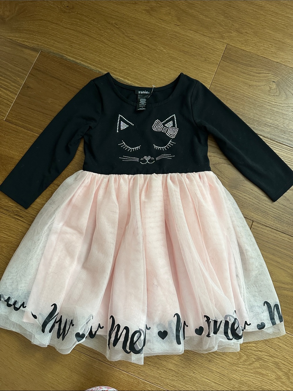 Zunie Black & Light Pink Cat Tulle Dress for Girls